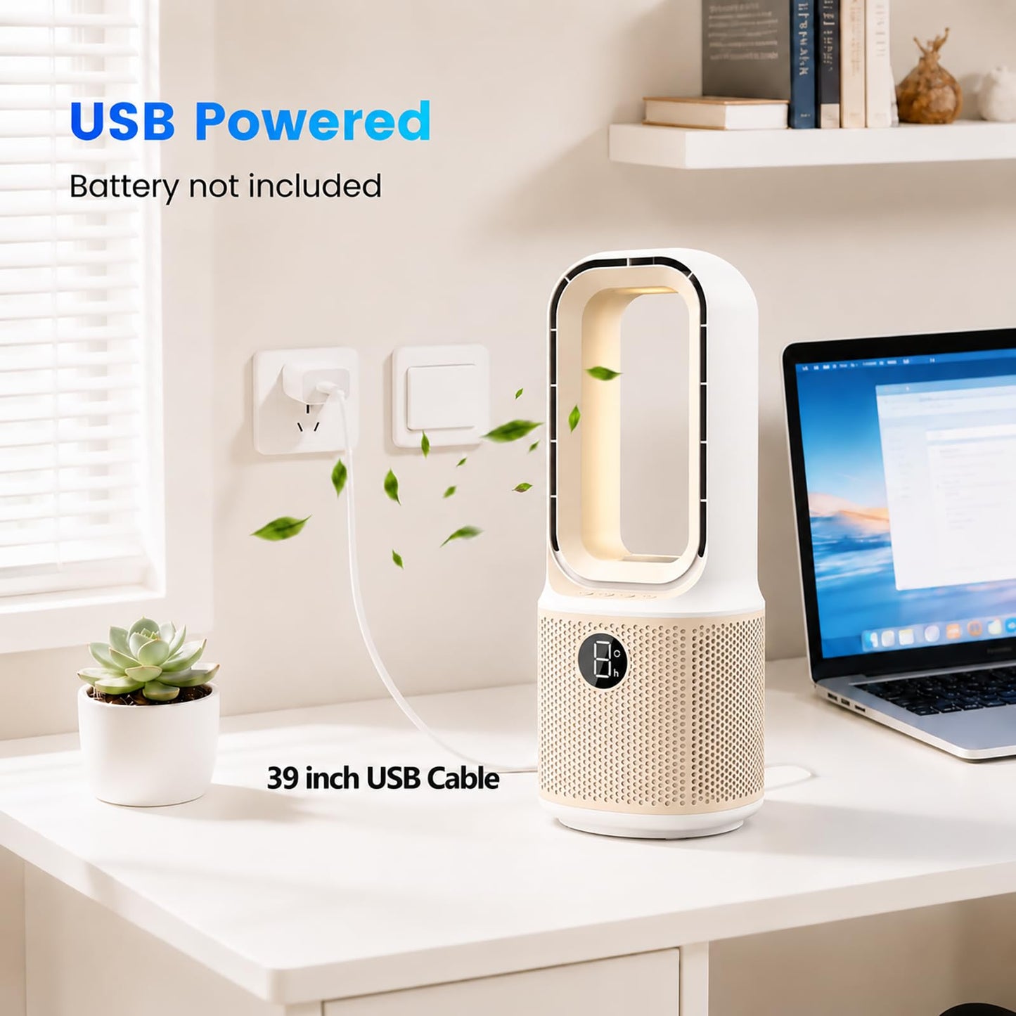 Misby Desk Fans Small Quiet, 13 Inch Bladeless Table Fan, 5 Speeds, 70° Oscillating Fan with Night Light and Timer, Desktop Cooling Fan for Bedroom