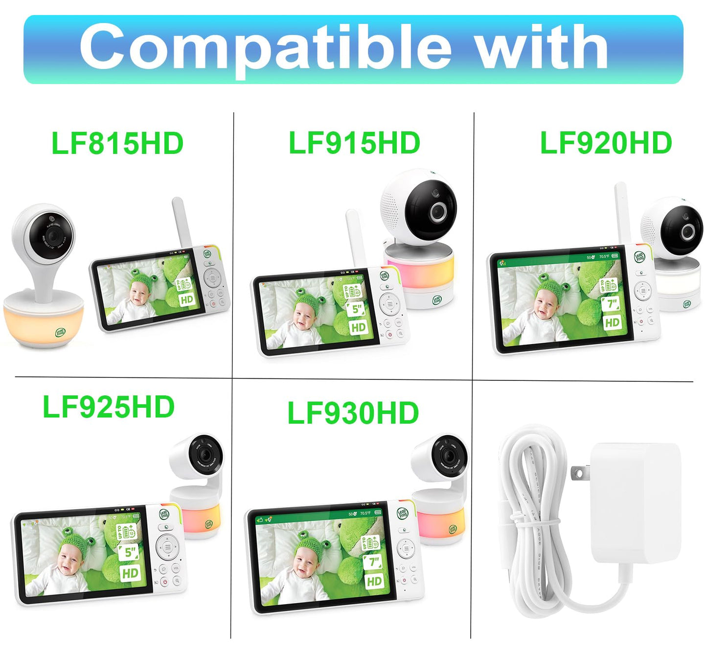 LEFXMOPHY LF930HD Power Cord, Charger for Leapfrog LF2423 LF815HD LF815-2HD LF915HD LF915-2HD LF925HD LF925-2HD 5'' LF920HD LF920-2HD LF930-2HD 7"…