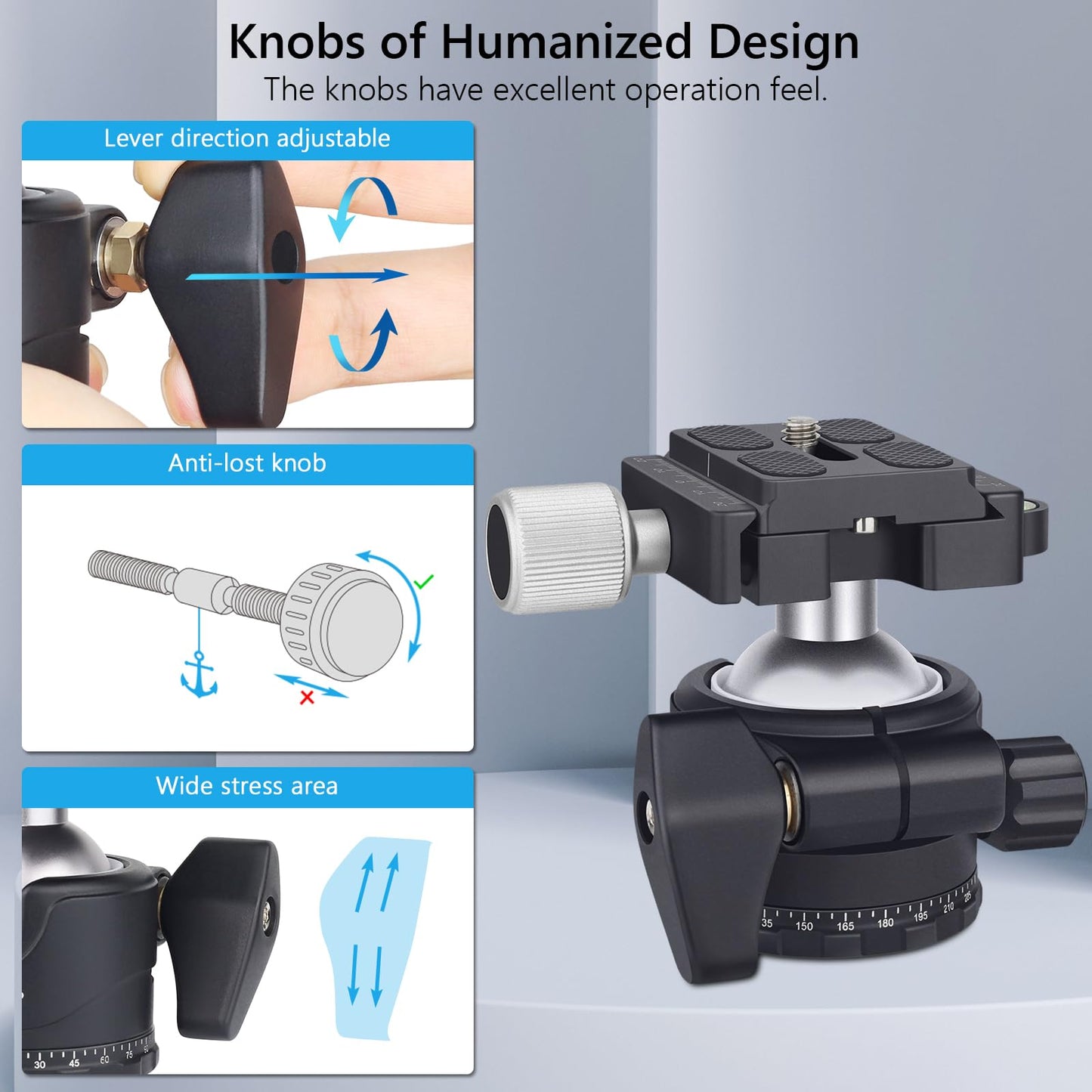 Low Profile Tripod Ball Head 36mm Stability Panoramic Tripod Head 360 Rotating Metal Ballhead with 1/4 inch Arca QR Plate for DSLR Cameras Tripods