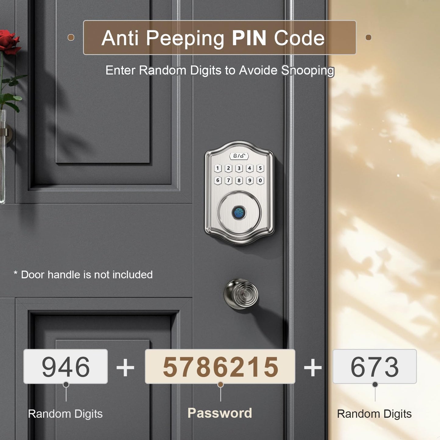 52HZ Fingerprint Door Lock, Keyless Entry Door Lock with Code, Voice Guidance Electronic Keypad Deadbolt Smart Locks for Front Door, Anti-Peeping
