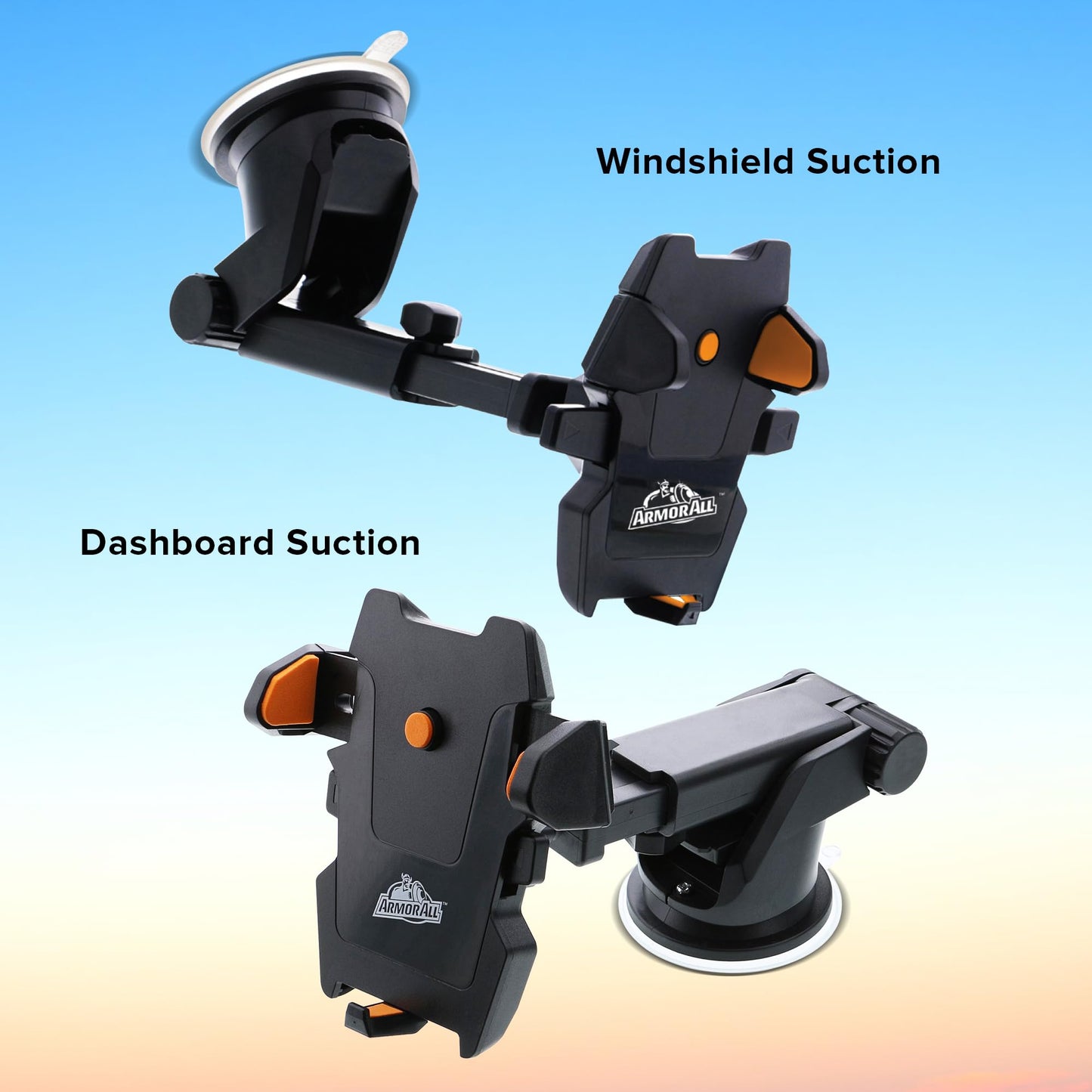 Armor All Phone Mount for Cars, Suction Dashboard & Windshield Phone Holder, 6 Inch Extendable Arm, 360° Rotation, Fits iPhone Max, Android, and All