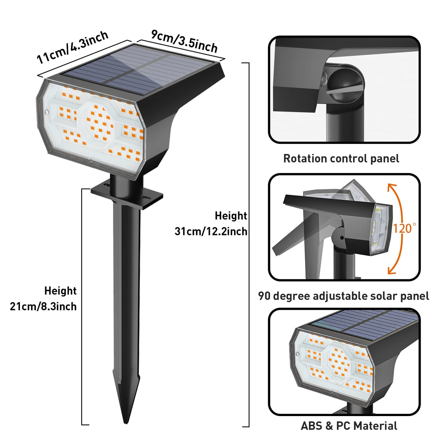 NYMPHY Solar Lights Outdoor Waterproof IP68, 56 LED 3 Lighting Modes Solar Powered Garden Yard Spot Solar Lights for Outside Landscape- 4 Pack (Warm