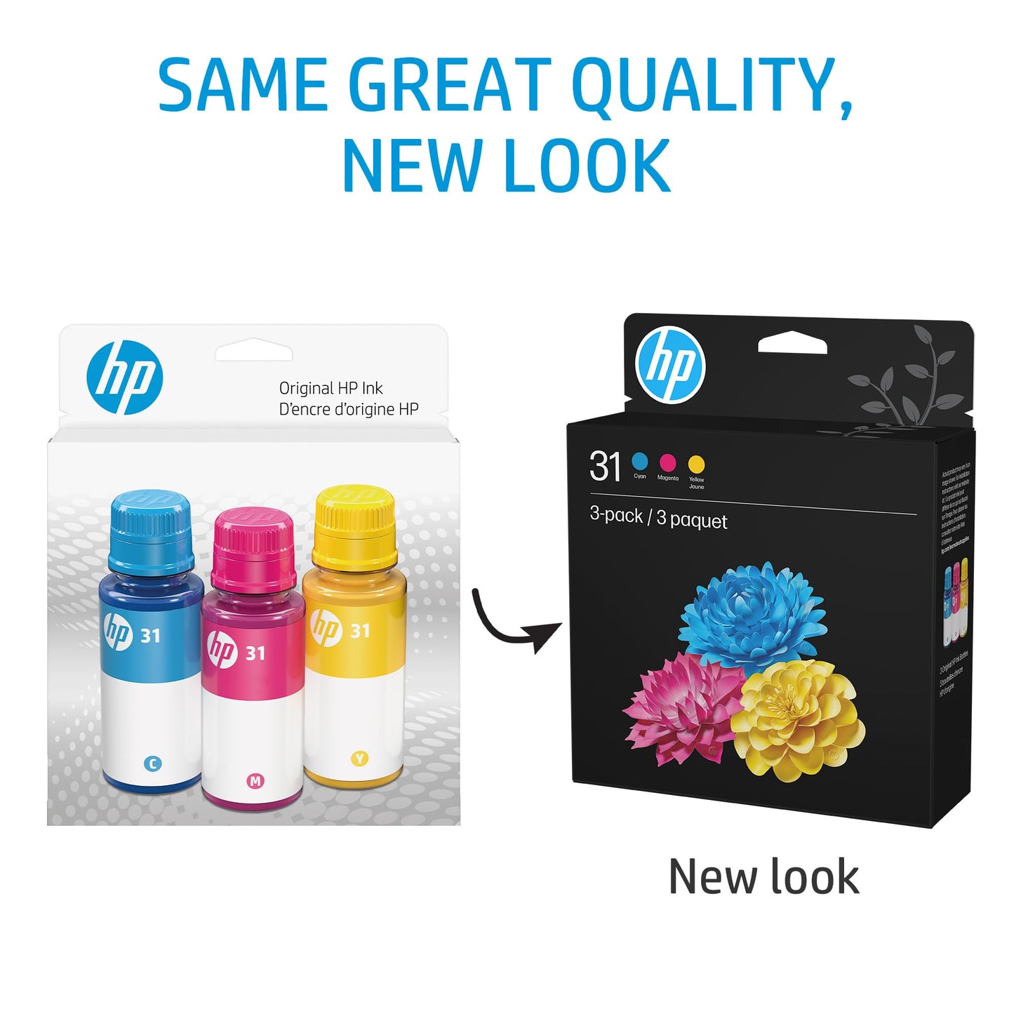HP 31 Cyan, Magenta, Yellow Ink Bottles (3-Pack) | Works with Smart Tank 5000, 6000, 7000 and Smart Tank Plus 500, 600 Series | 9C228AN