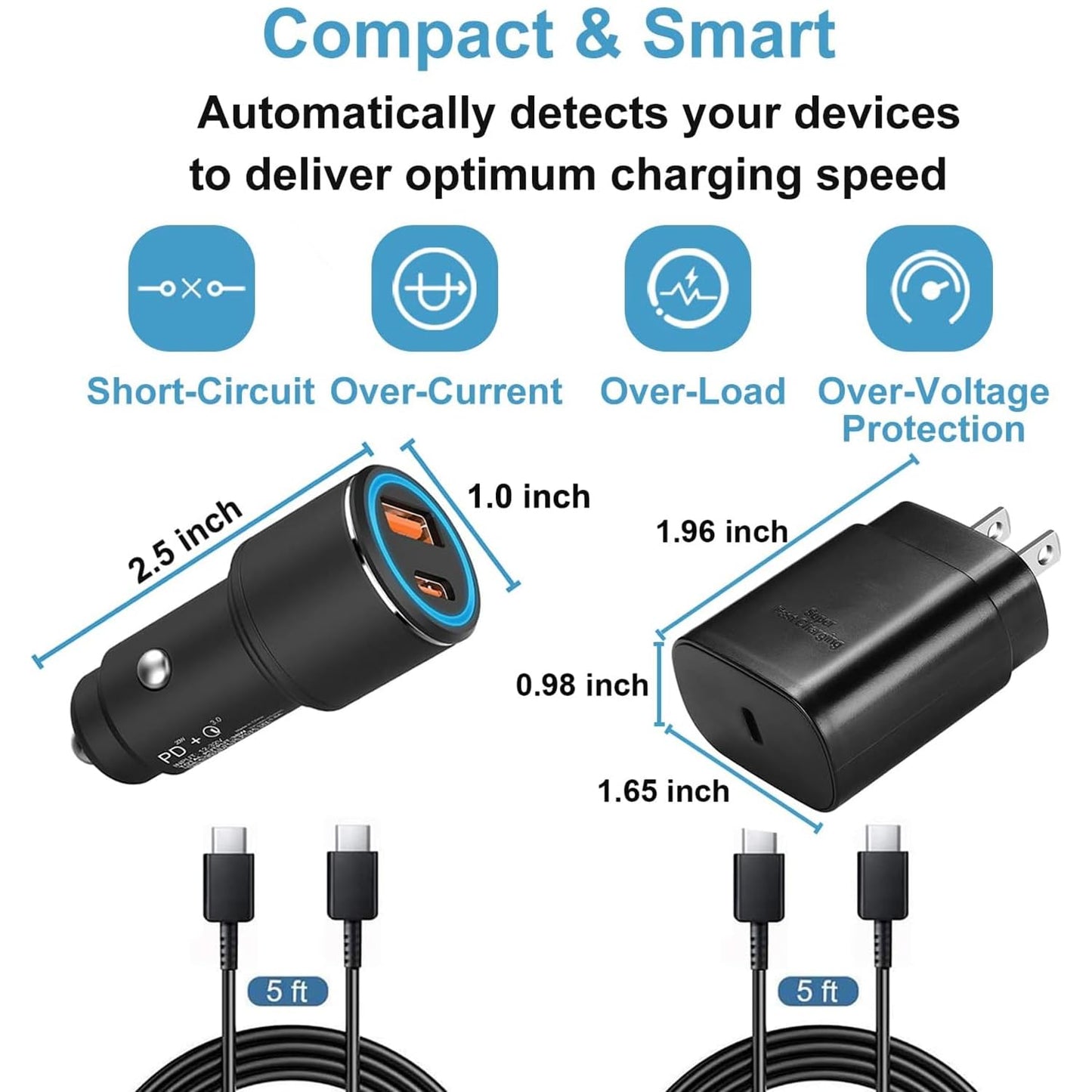 Samsung Type C Charger Fast Charging Kit,25W PD USB C Wall/Car Super Fast Charger with 6.6Ft Charger Cable for Samsung Galaxy S26/S26 Ultra/S26+/S25
