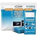 iCloth XL Screen Cleaning Wipes, Lint-Free and Streak-Free, Fast-Drying, Removes Dust, Fingerprints, and Smudges (60 XL Wipes)