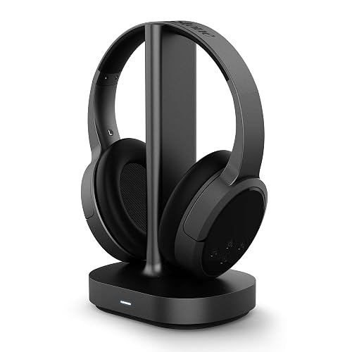 Brookstone AirPhones Wireless RF Over Ear Headphones with Wireless Transmitting Audio/Charging Dock, 10 Hrs Playtime, Deep Bass 40mm Driver