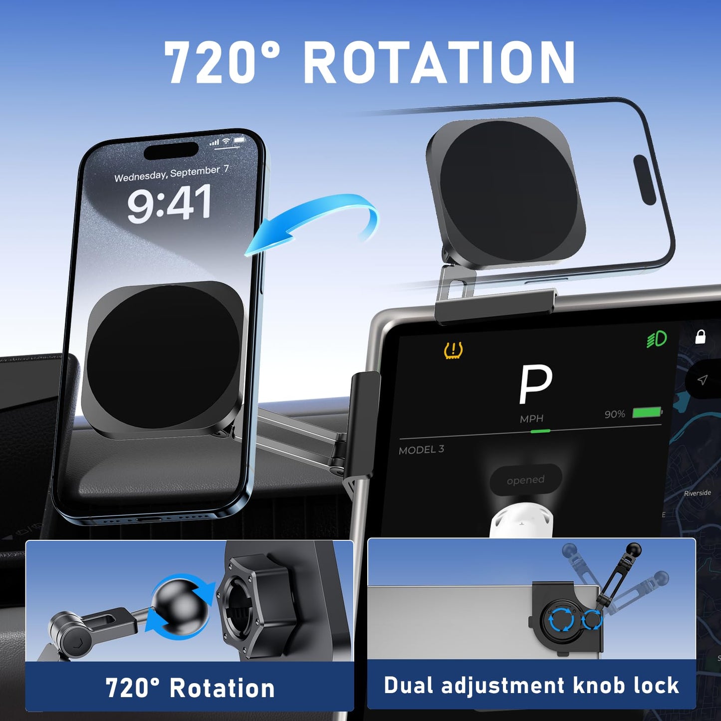 All-Metal Phone Holder for Tesla Model 3/Y and Cybertruck, Car Dash Phone Holder, Accessories Magsafe Car Mount Magnetic Phone Mount Strongest Magnet