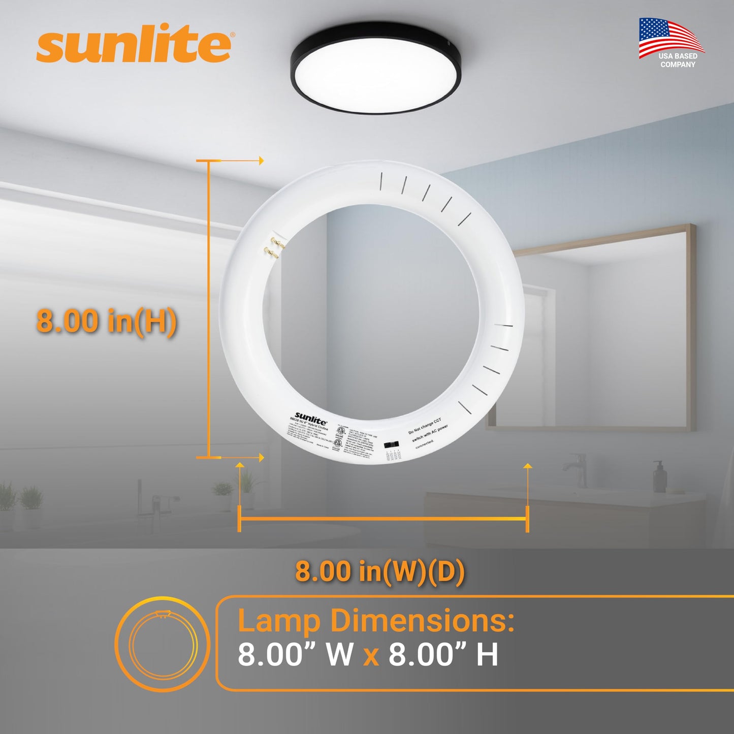 Sunlite 8" T9 LED Circline Bulb, 11W, 120-277V, Non-Dimmable, 1100 Lmns, G10Q 4-Pin Base, CCT Selectable 30K/40K/50K/65K, ETL Listed LED Replacement