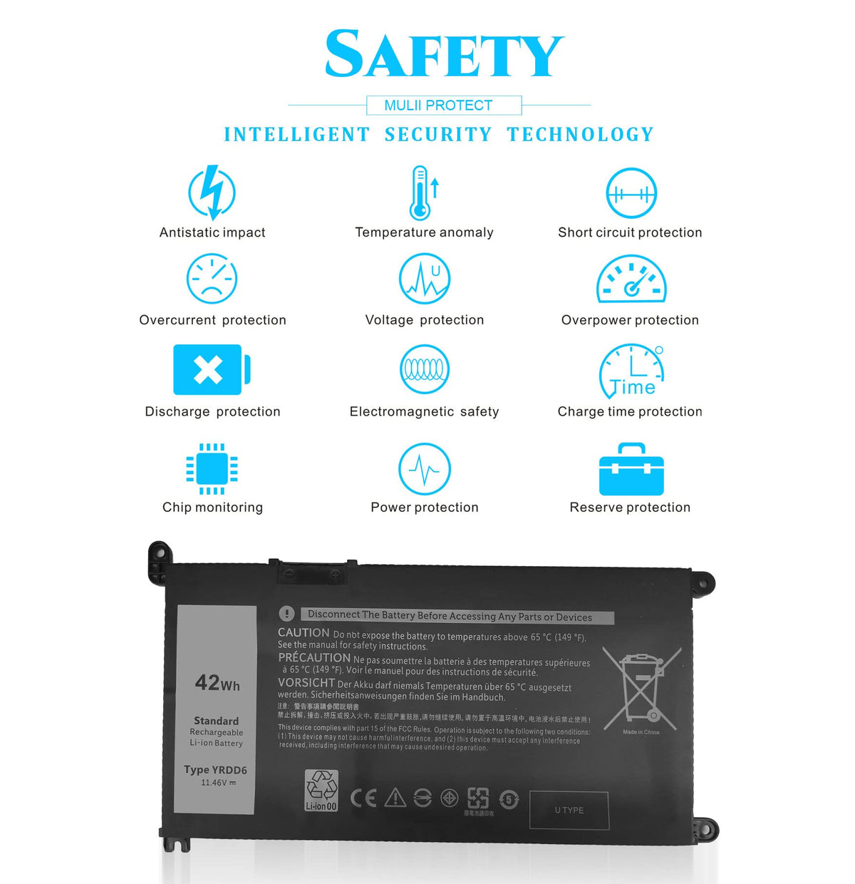 YRDD6 Laptop Battery Replacement for Dell inspiron 7586 3583 3593 3582 3501, inspiron 15 5000 Series 5593 5582 5584 5594 5598 5585 14 3493 5482 5485