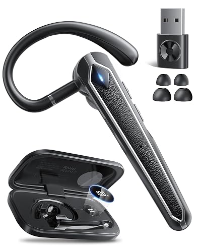 Bluetooth Headset, Wireless Bluetooth Earpiece with USB Dongle and Charging Case 100 Hours Talking Time Built-in Microphone for iOS Android Cell