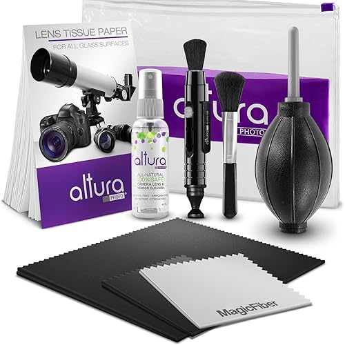 Altura Photo Camera Cleaning Kit - All Natural Lens Cleaner, Brush, Pen, Blower, Microfiber Cleaning Cloths, Tissue Wipes for Canon Nikon Sony Fuji
