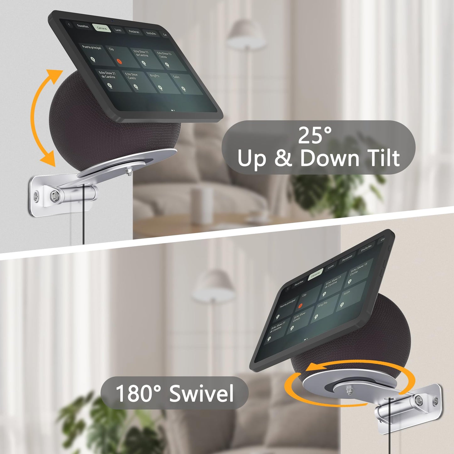Laivli Wall Mount Compatible with Echo Show 8 4th Gen and Echo Show 11 2025, Space-Saving Aluminum Wall Holder, Horizontal Swivel & Up-Down Tilt, Easy