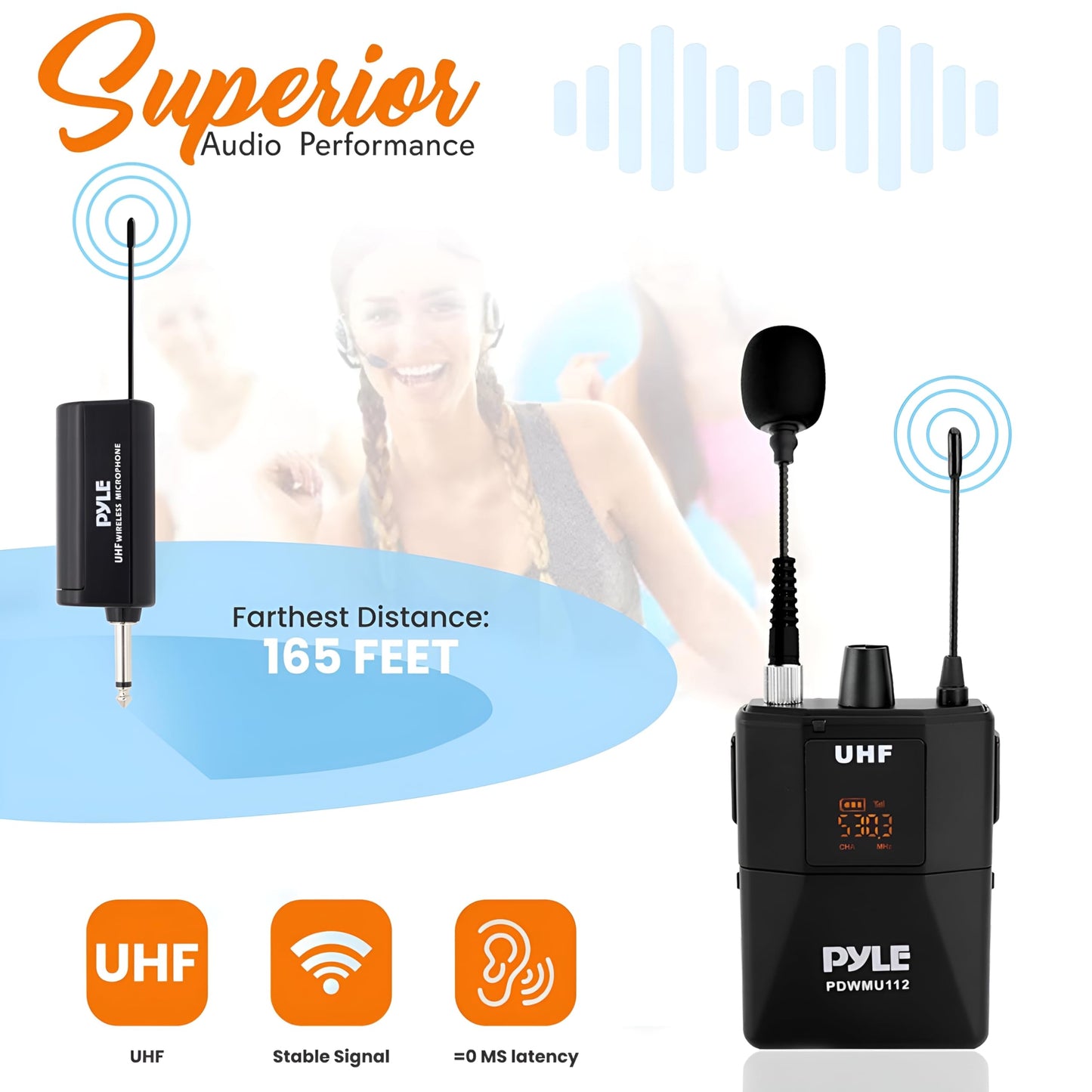 Pyle UHF Wireless Microphone System Kit - Portable Professional Cordless Microphone Set with Headset, Lavalier, Beltpack Transmitter, Receiver