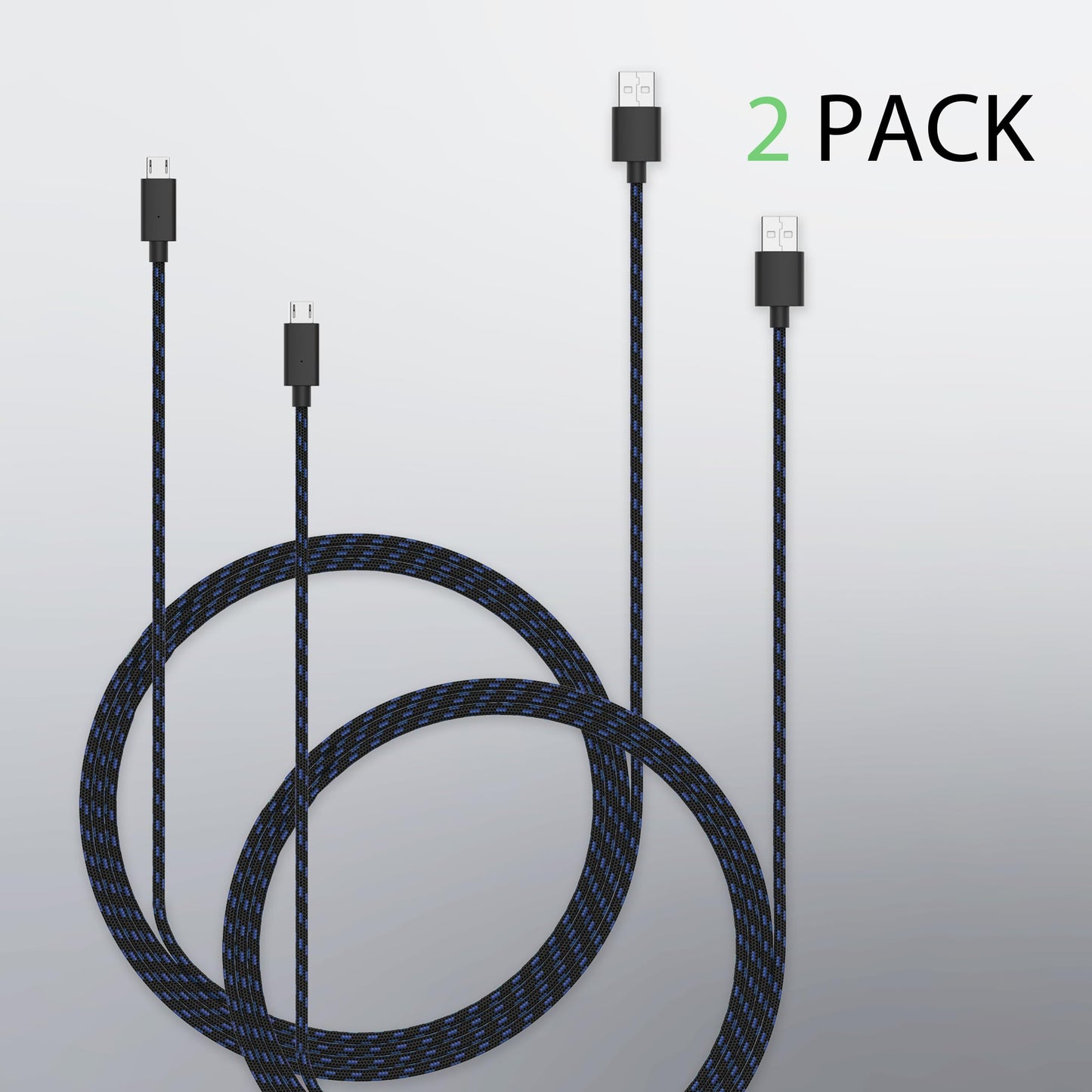 Talkworks Controller Charger Cord for Xbox One - 2 Pack 10 ft Nylon Braided Micro USB Charging Cable - Also Android Compatible with Samsung Galaxy