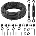 hannger String Light Hanging Kit Outdoor, Full Black Globe String Lights Suspension Kit w/ 50FT PVC Coated Steel Cable & Enough Accessories, Guide