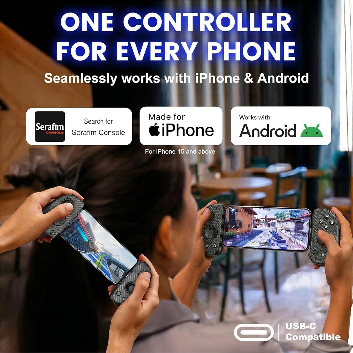 Serafim S3 Mobile Gaming Controller for iPhone 15/16/17 & Android - Hall Effect Joystick USB-C Gamepad, MFi Certified, Passthrough Charging, Fits