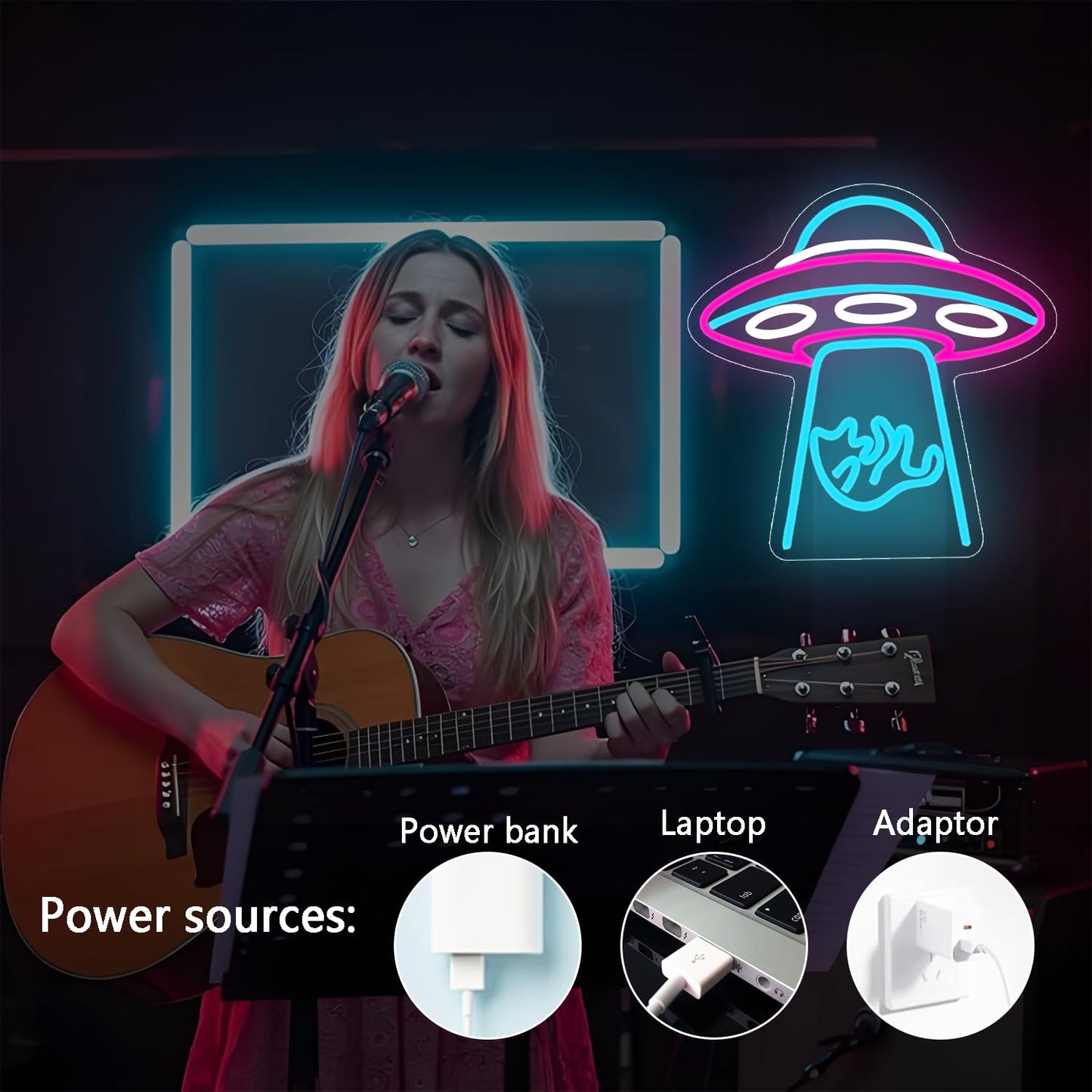 UFO cat neon sign, spaceship LED neon light, dimmable spaceship neon light, suitable for bedroom, children's space, playroom, neon wall decoration