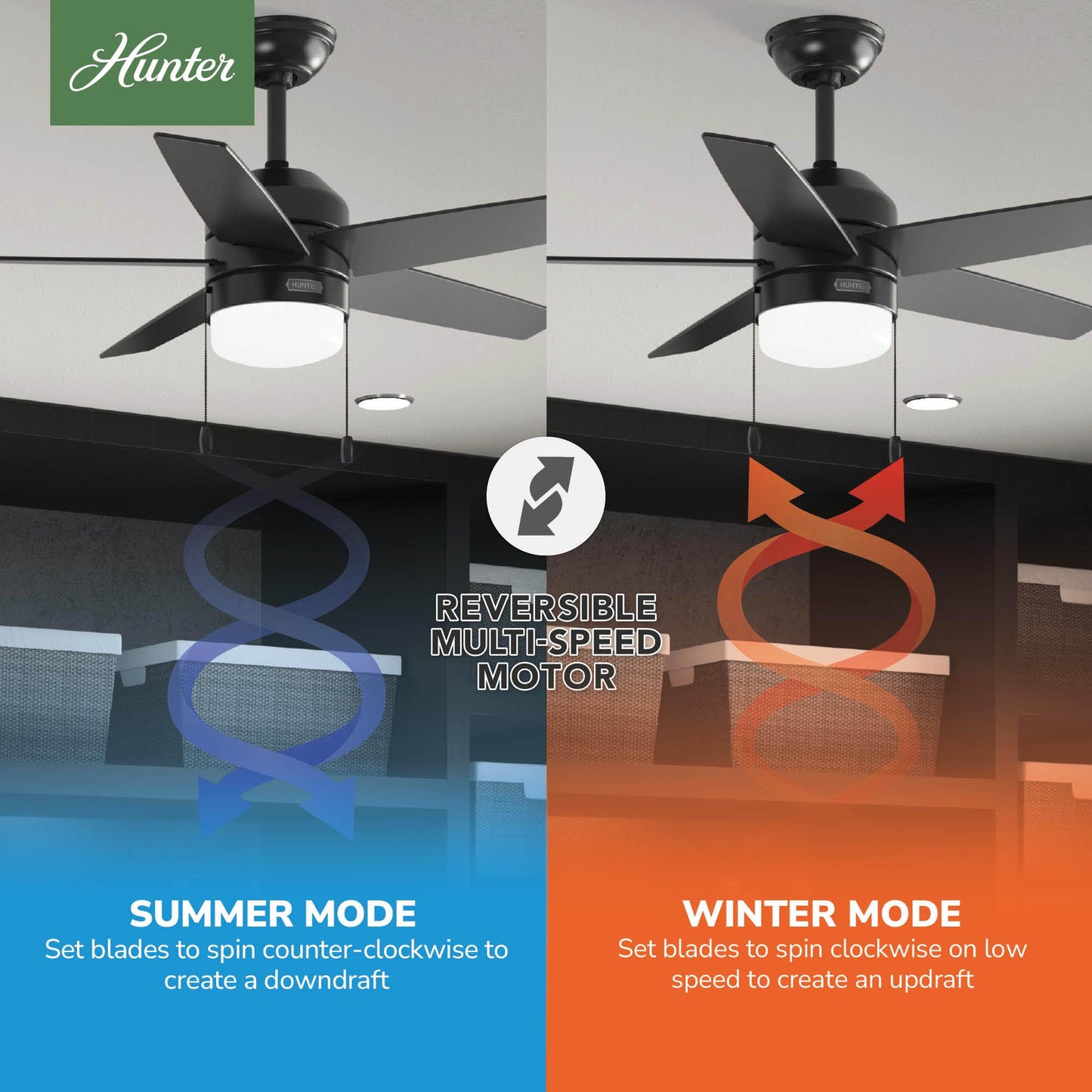 Hunter Bardot, Indoor, Ceiling Fan, Modern, 5 Blades, 44 inch, Matte Black