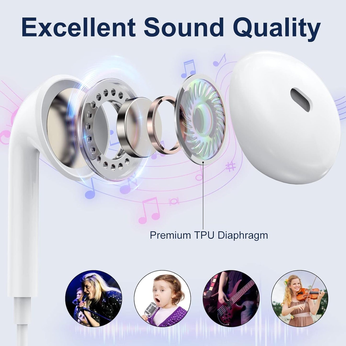 2 Packs-Wired Headphones Earbuds for iPhone 14/13/12/11/XR/XS/X/SE/Pro Max