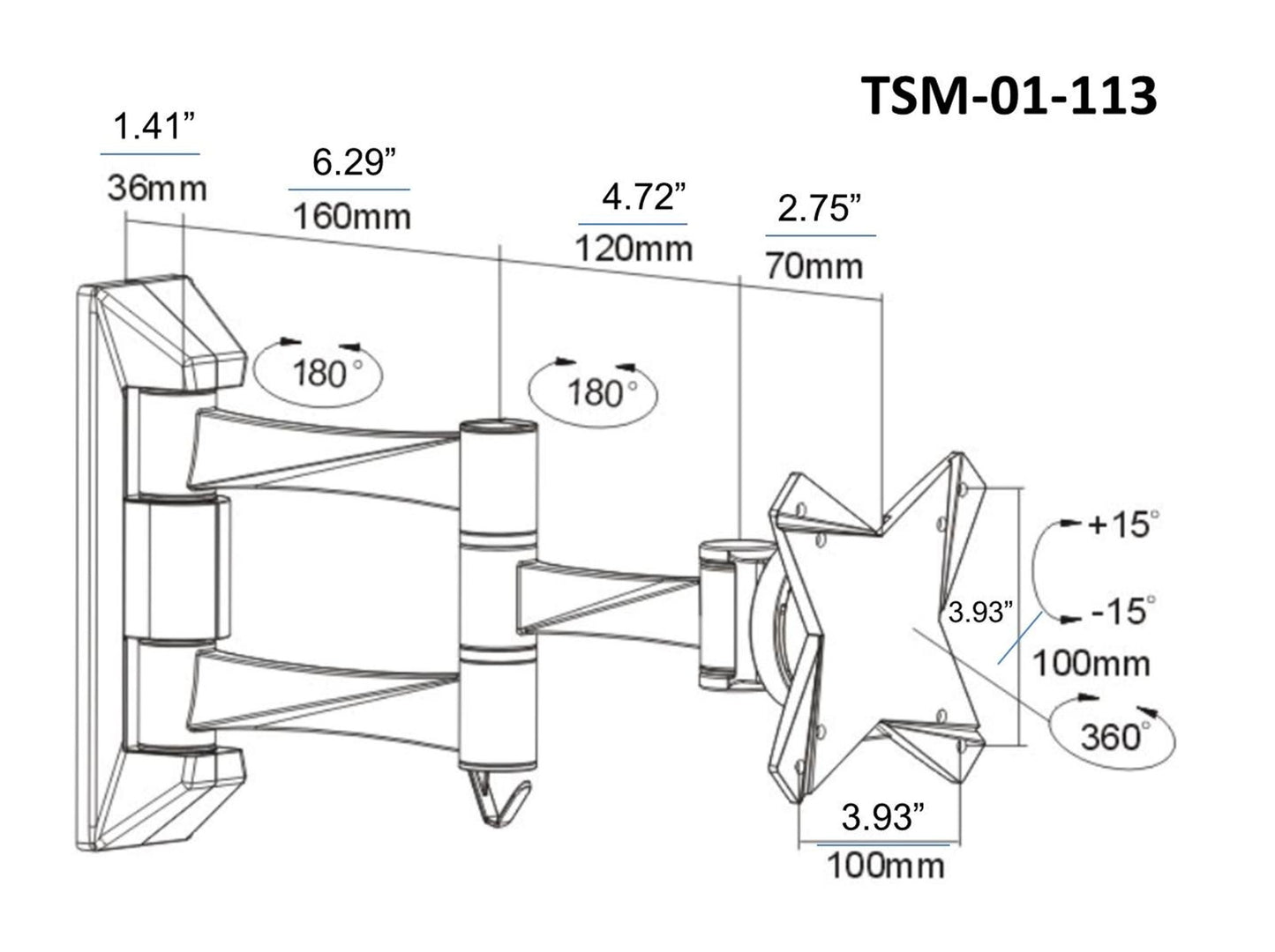 OSD Audio TSM-01-113 Full Motion Tilt and Swivel Wall Mount for 13-inch to 23-inch LCD TV