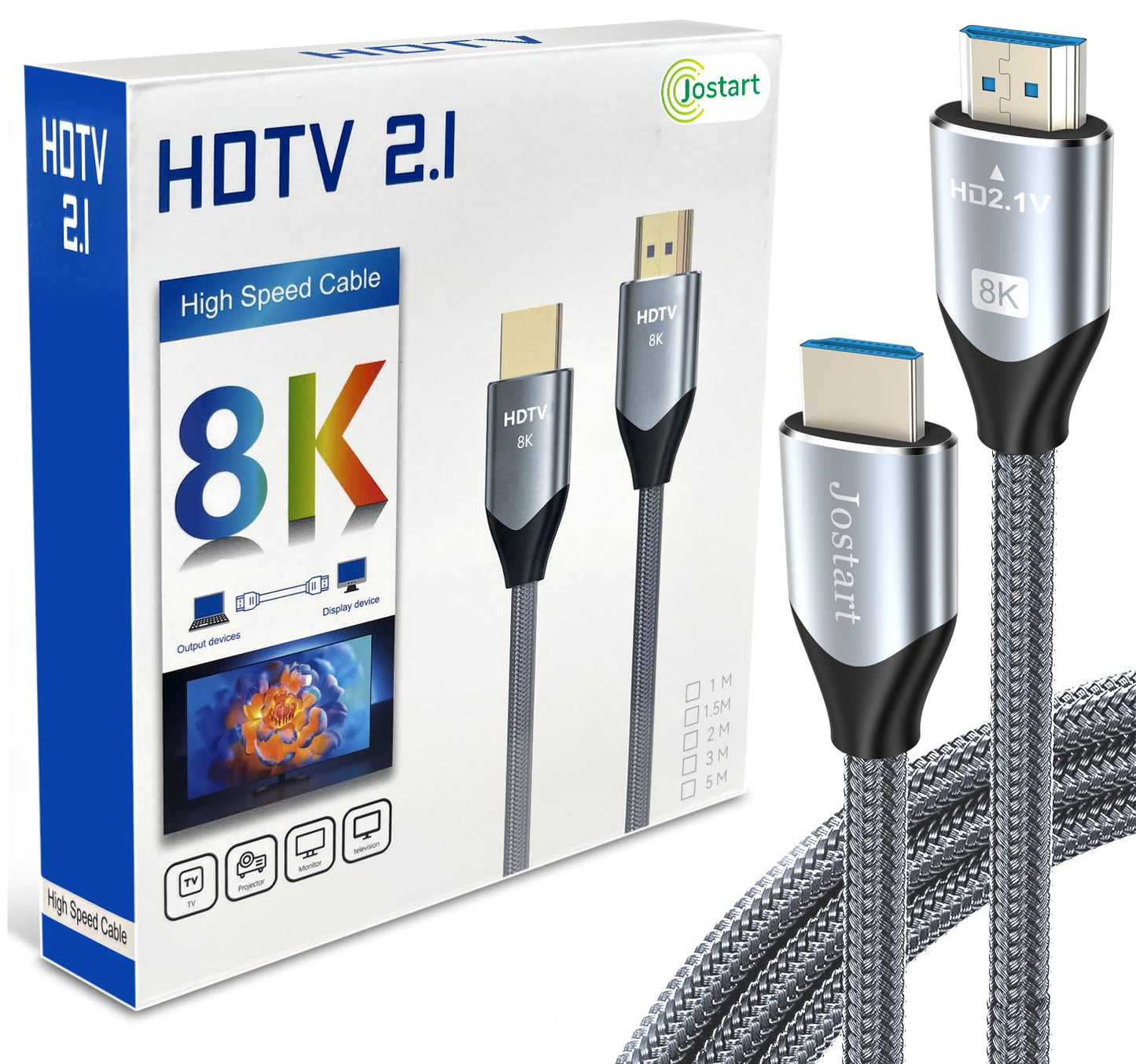 JOSTART High Speed 8K 60Hz HDMI Cables【10FT/3M】, 2.1 48Gbps HDMI Braided Cable-4K@120Hz 7680P,DTS:X,HDCP 2.2 & 2.3, HDR 10,eARC,Dynamic HDR,Compatible