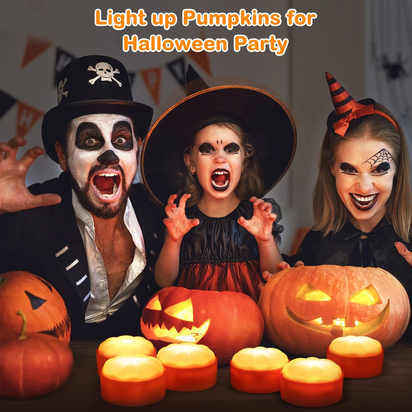 Litake LED Flameless Pumpkin Lights with Remote,Flickering Jack-O-Lantern Lights with Timer,Battery Operated Dimmable Halloween Candle Light