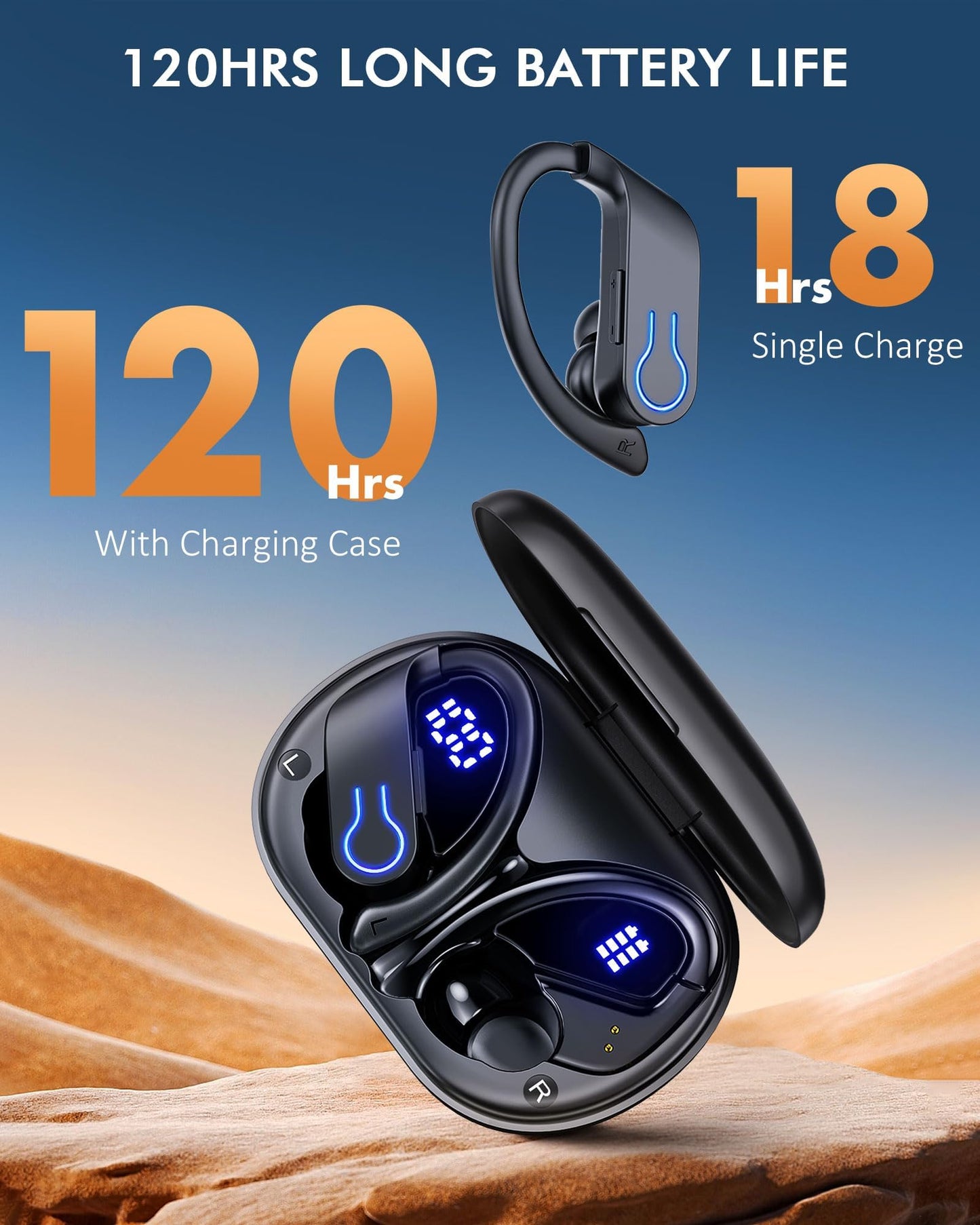 CoolJumper Wireless Bluetooth Earbuds 120H Playtime Bluetooth 5.3 Ear Buds for Sports, Hi-fi Stereo Earphones with LED Display Charging Case