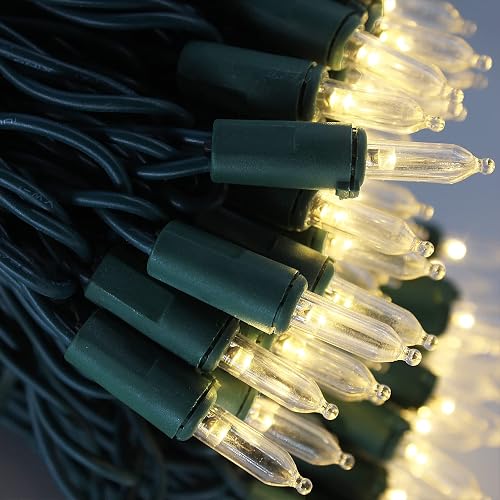 Dazlinli 100 LED Warm White Christmas Lights on Green Wire, 35 Feet Xmas Tree Lights, UL Certified for Outdoor Indoor (Warm White)