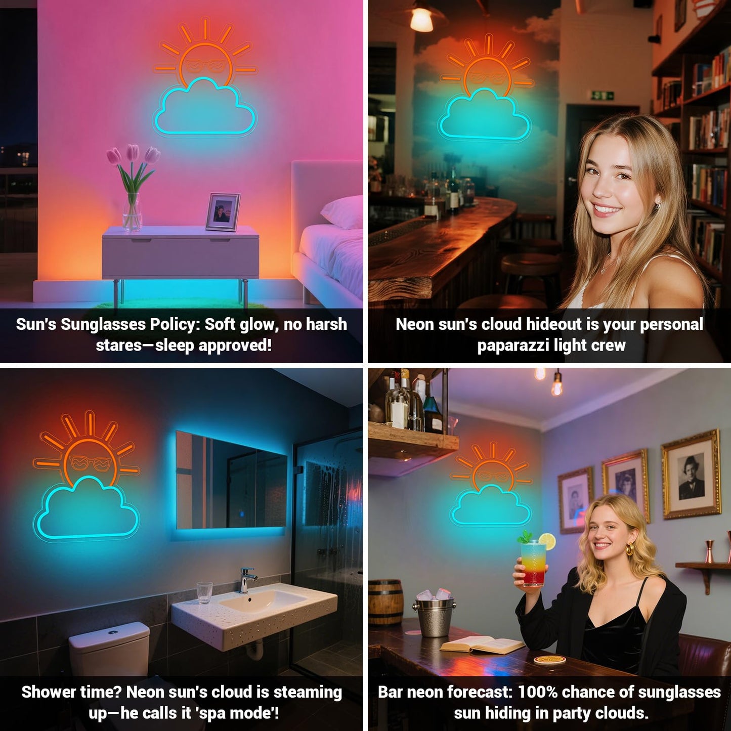 Sunrise Sunset Neon Sign, Sun Blue Cloud Neon Signs for Bedroom Wall Decor, USB Powered Sunset LED Light for Man Cave, Party, Living Room(Orange Sun)
