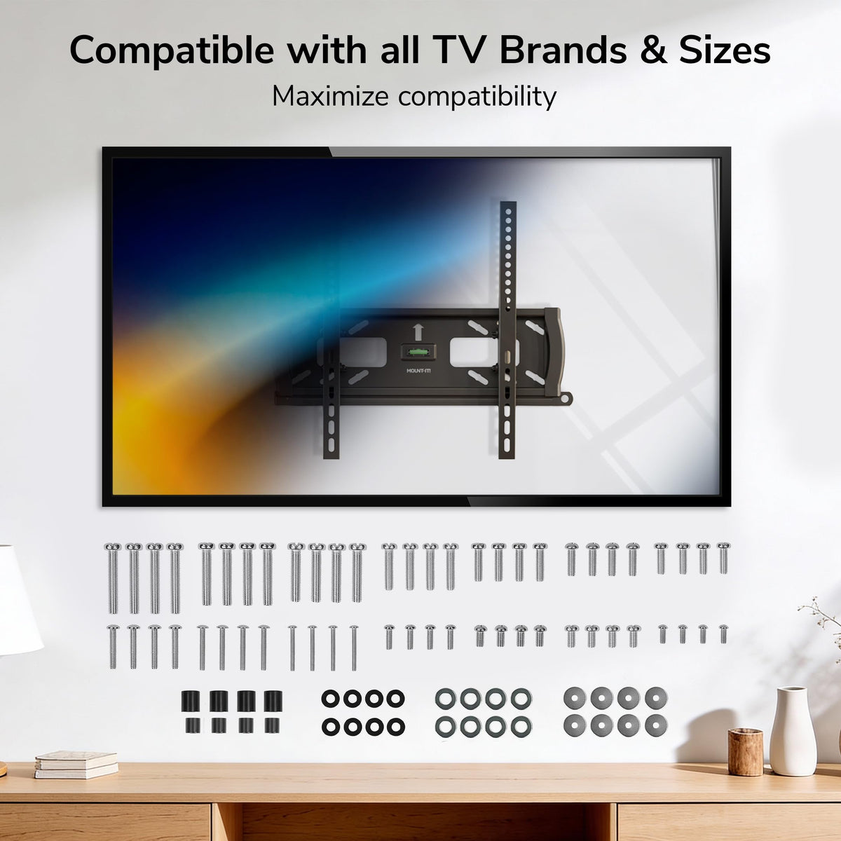Mount-It! Universal TV Mounting Hardware Kit - VESA Wall Mount Screws, Washers & Spacers (M4, M5, M6, M8) for TVs and Monitors - Fits 19" to 85" Screens, Compatible with Major TV Brands
