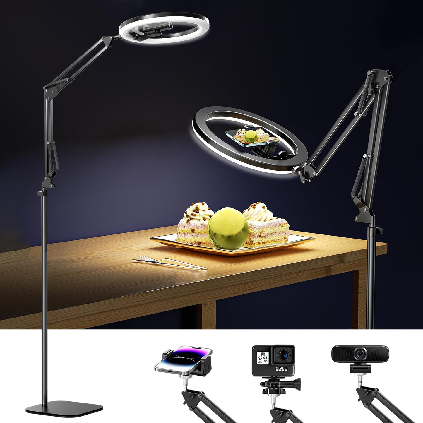 UBeesize 12" Ring Light Tripod for iPhone, 75" Tall Overhead Phone Mount for Video Recording, Live Streaming, TikTok, YouTube, Photography, Selfie