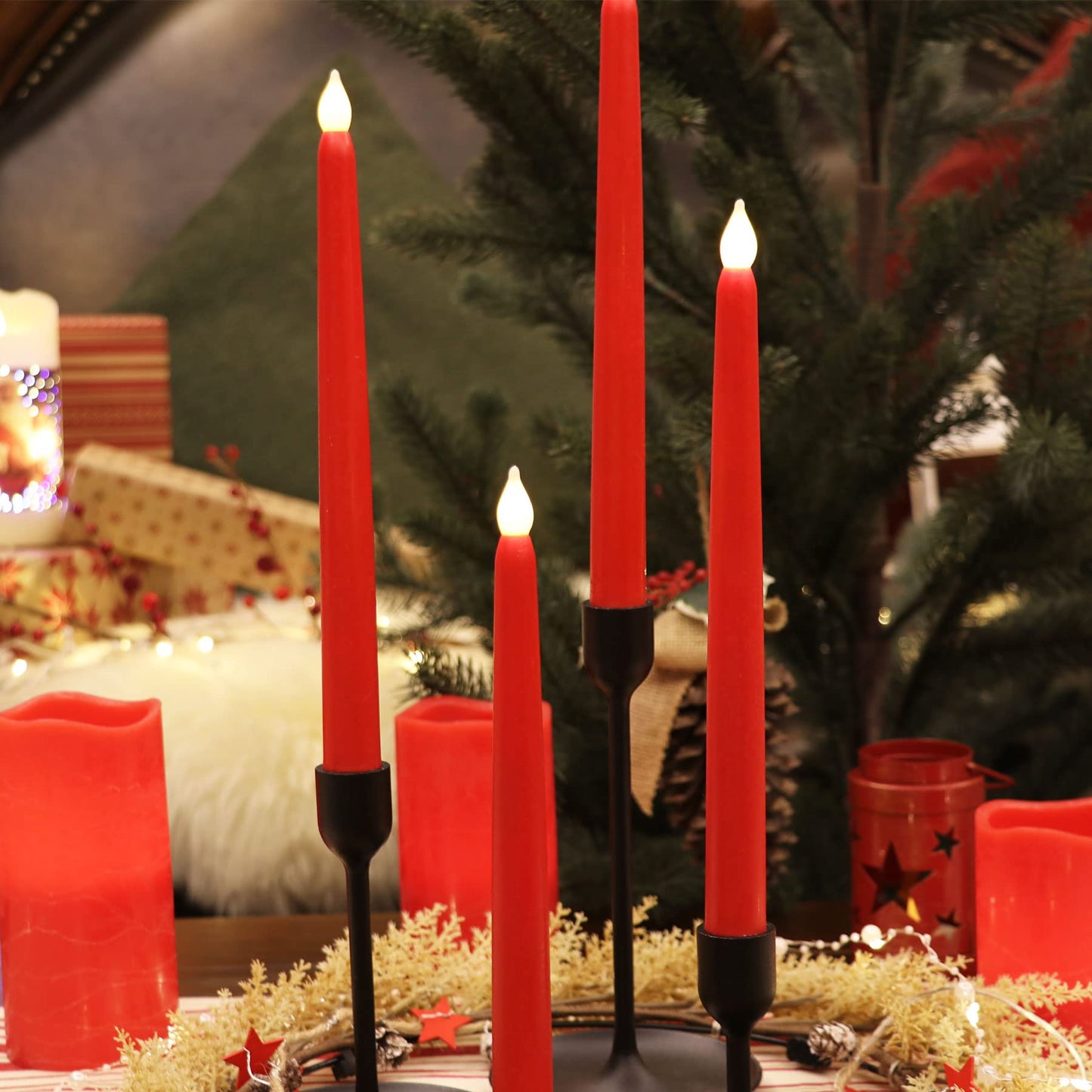 Rhytsing Red 10.8" Flameless Taper Candles with Timer, Battery Operated Candles with Remote, Smooth Wax Finish, Warm White LED, 8 Batteries Included