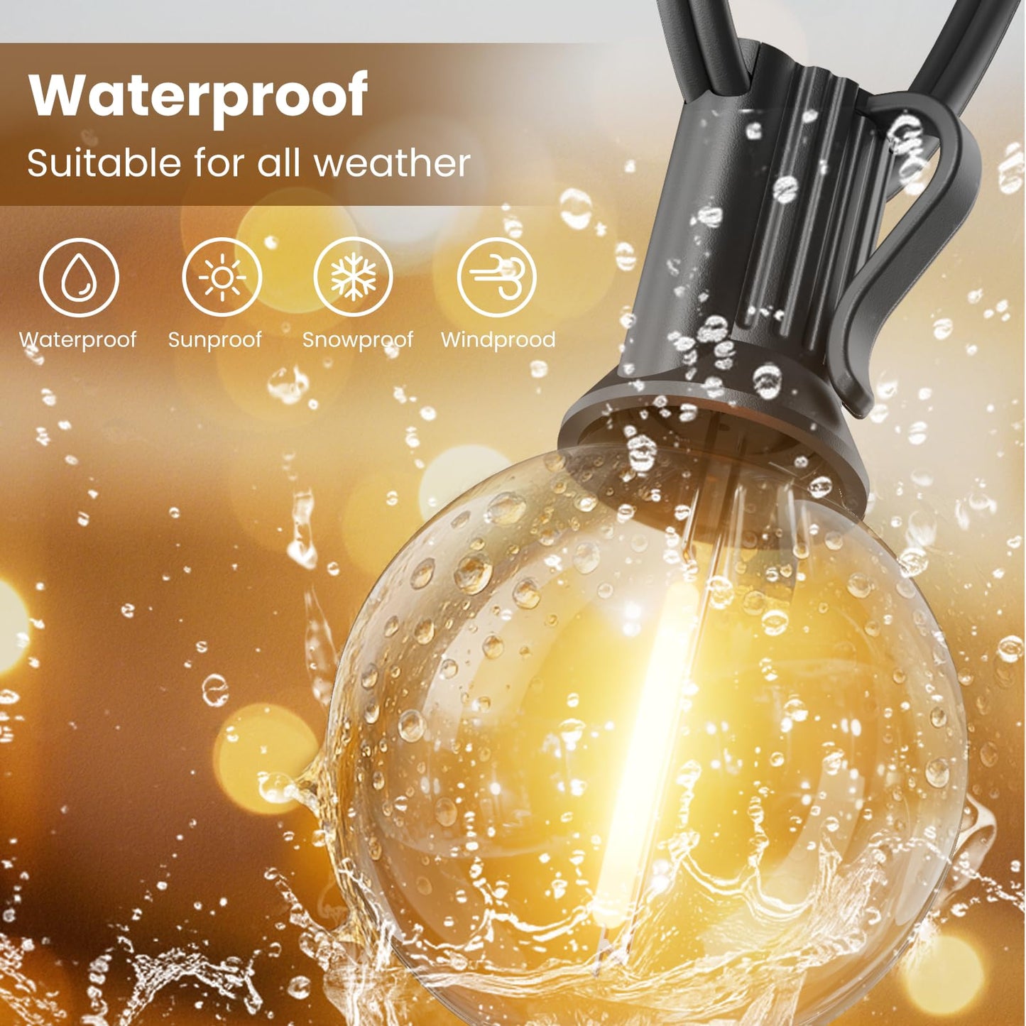 RTTY Outdoor String Lights 200 FT, Patio Light for Outside with 104pcs G40 LED Shatterproof Bulbs, Waterproof Connectable Hanging Globe Lighting