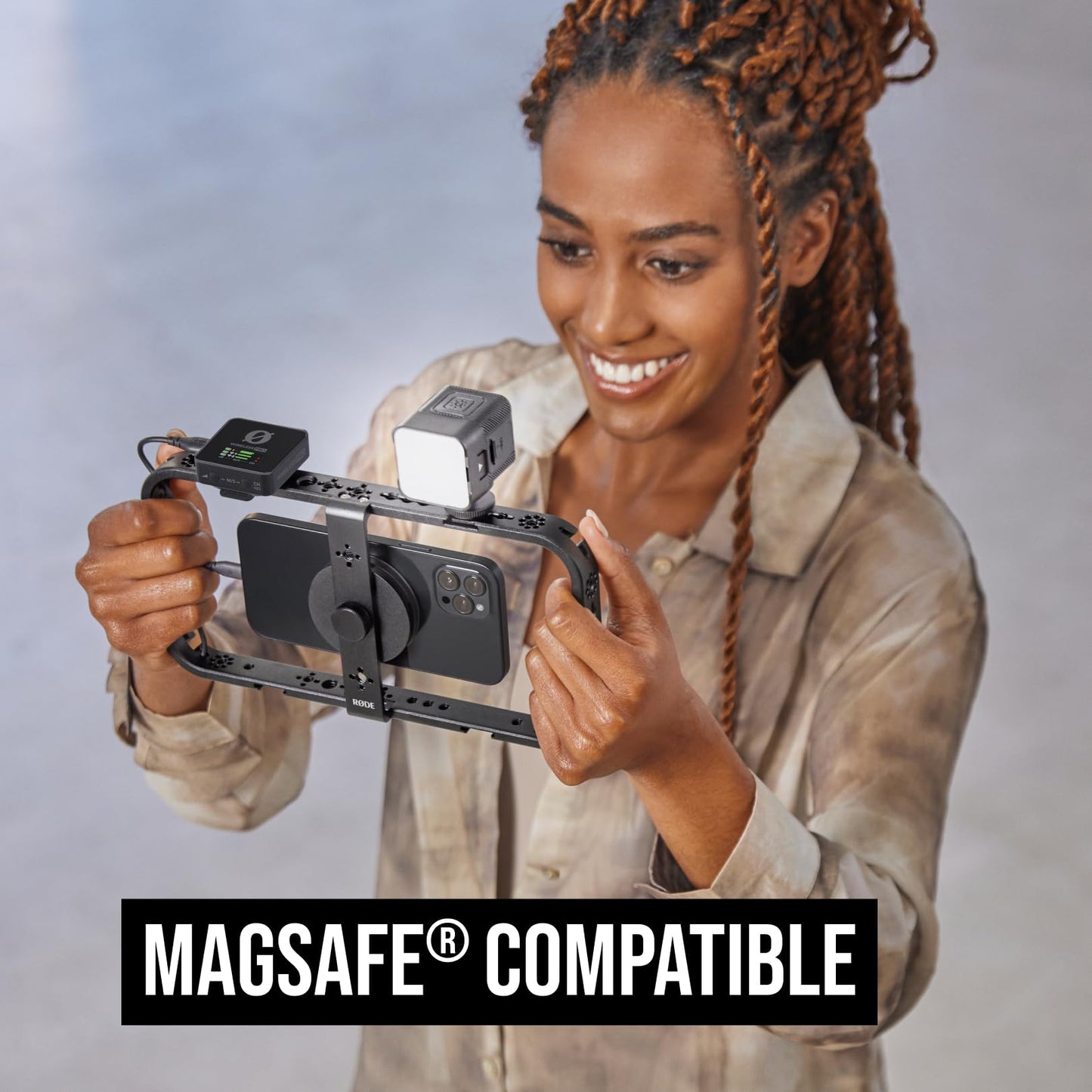 RØDE Phone Cage Magnetic Mobile Filmmaking Cage with 1/4-inch and 3/8-inch Threads and Cold Shoe Mounting Slots (MagSafe Compatible)