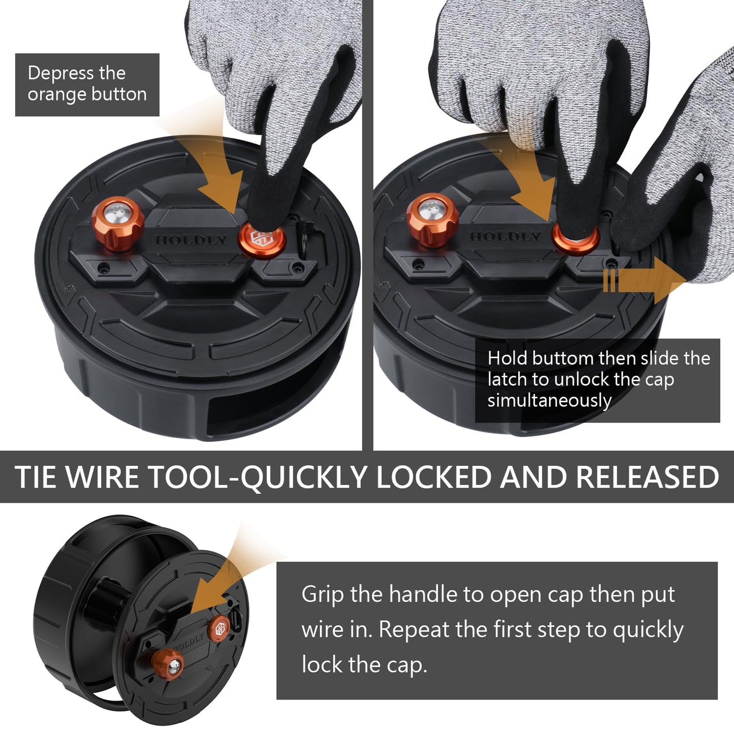 Lightweight Aluminum Tie Wire Reel Quick-Lock and Release Mechanism, Tie Wire Stripper Designed for 12-18 Gauge Wires. Dual-Sided Rewind Knob for Left