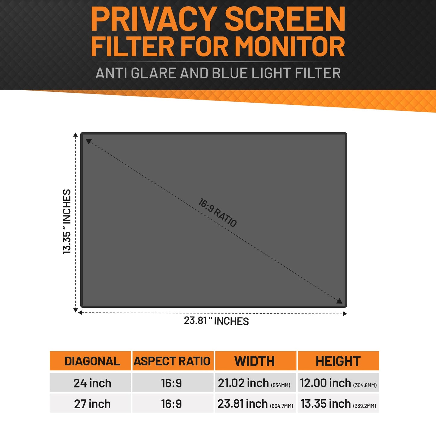 Tecgear Privacy Screen Filter 27 Inch Anti Spy Monitor Filter | Anti Glare Blue Light Blocking Screen Protector | 60 Degree Viewing Angle Computer