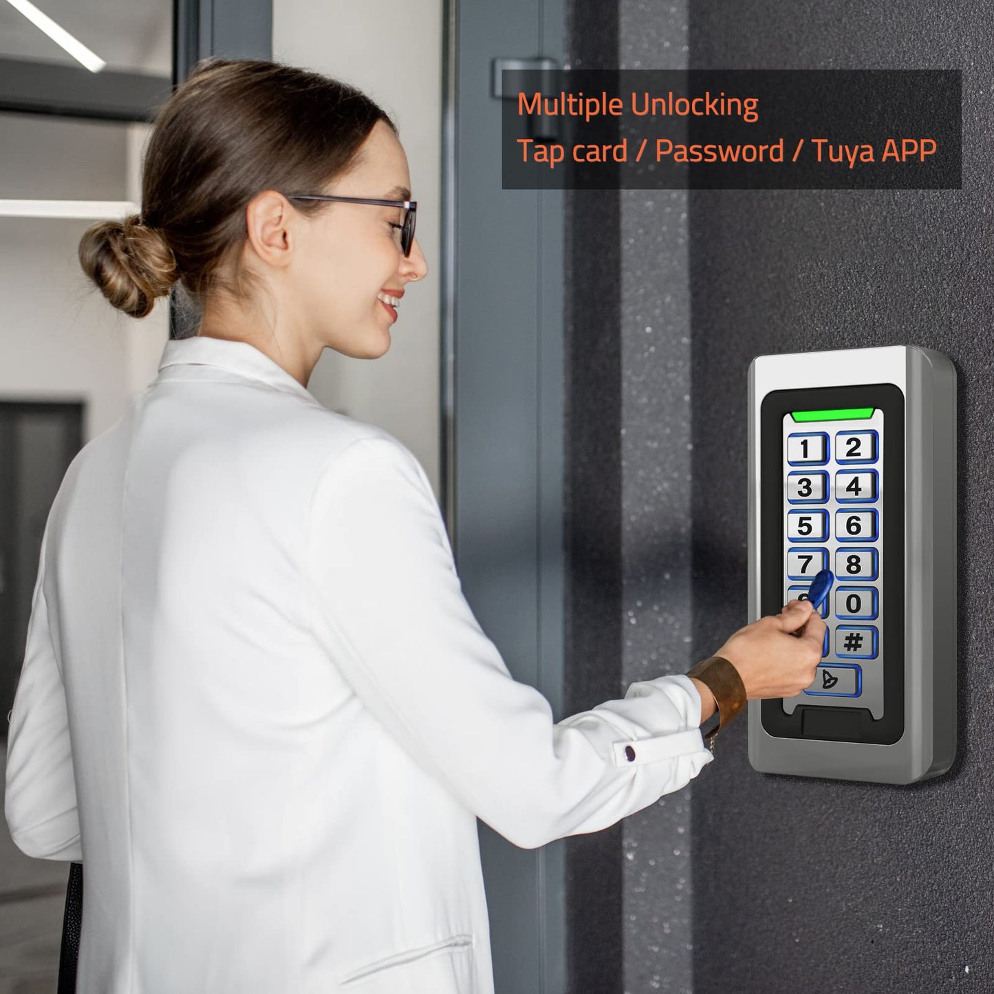 Wireless WiFi Access Control Keypad, Metal Stand-Alone Door Access Control System, EM Card Reader, Weatherproof, Backlight, TUYA Wireless Entry