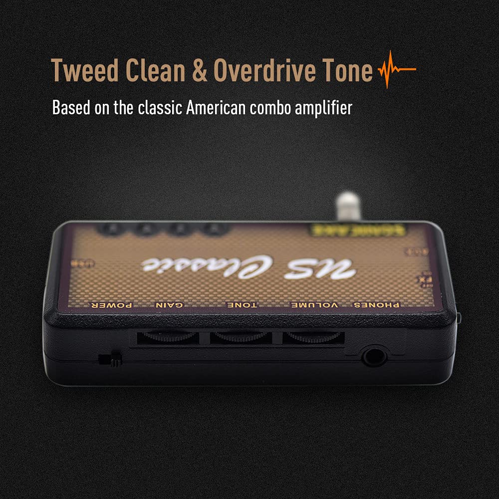 SONICAKE Guitar Headphone Amp Mini Guitar Headphone Amplifier US Classic Rechargeable Plug-in Pocket Overdrive Reverb Effects for Home Silent Practice