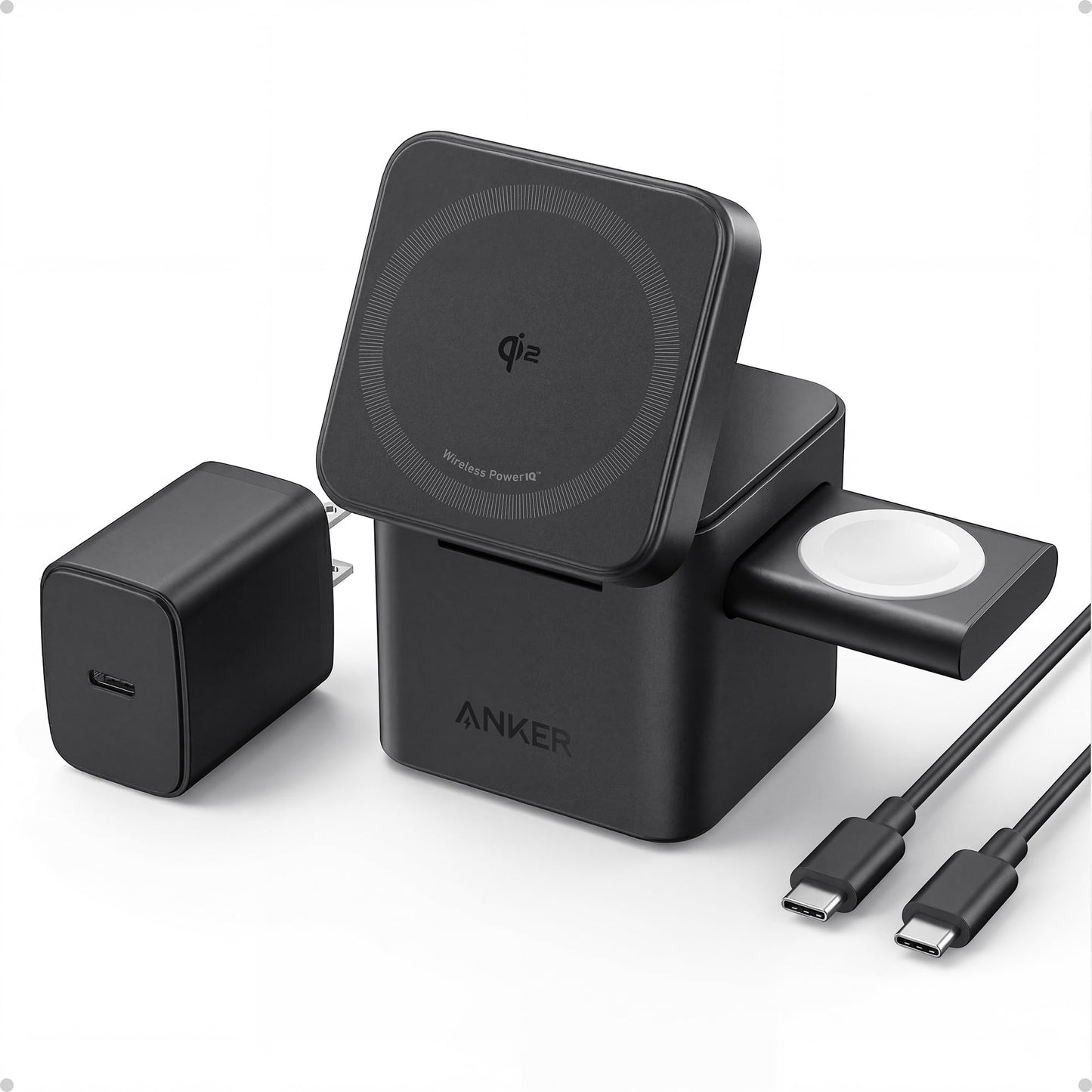 Anker 3-in-1 Cube MagSafe Compatible Qi2 15W Foldable Charging Station