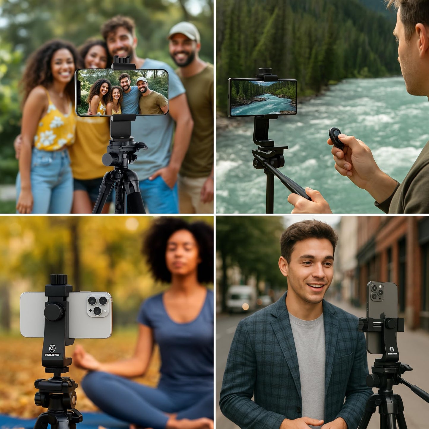 KobraTech iPhone Tripod Mount Adapter - Fits Any Smartphone - Includes Bluetooth Remote Shutter - UniMount 360 Universal Phone Holder for Tripod