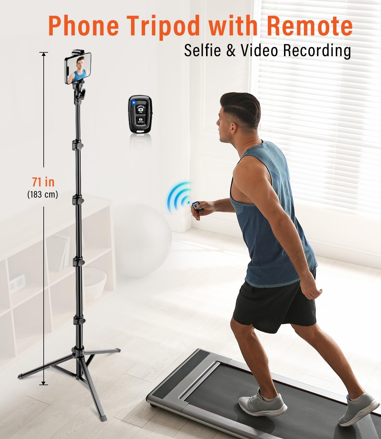 Phone Tripod, 86" Tall Tripod Stand with Gooseneck and Remote, Suitable for Recording Fitness Vlog Watching Cooking, Compatible with Smartphone