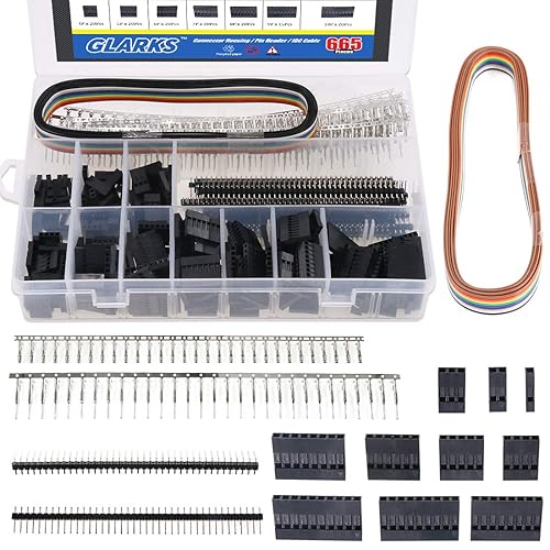 Glarks 635Pcs Connector Housing Male/Female Pin Connector 40 Pin 2.54mm Pitch Pin Headers and 10 Wire Rainbow Color Flat Ribbon IDC Wire Cable