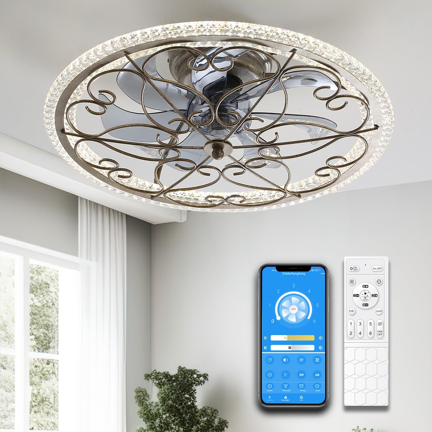 lifeholder Low Profile Ceiling Fan with Lights Remote 20" Ceiling Fan Flush Mount Enclosed Ceiling Light Dimmable Ceiling Lights Chandeliers Handmade
