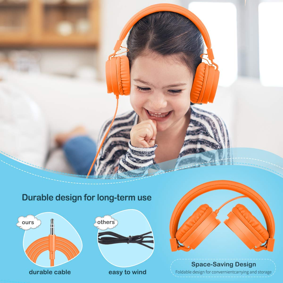 gorsun Kids Headphones, Lightweight Stereo Wired Toddler Headphones,Adjustable Headband Children's Headset for Smartphones Computer Pad…
