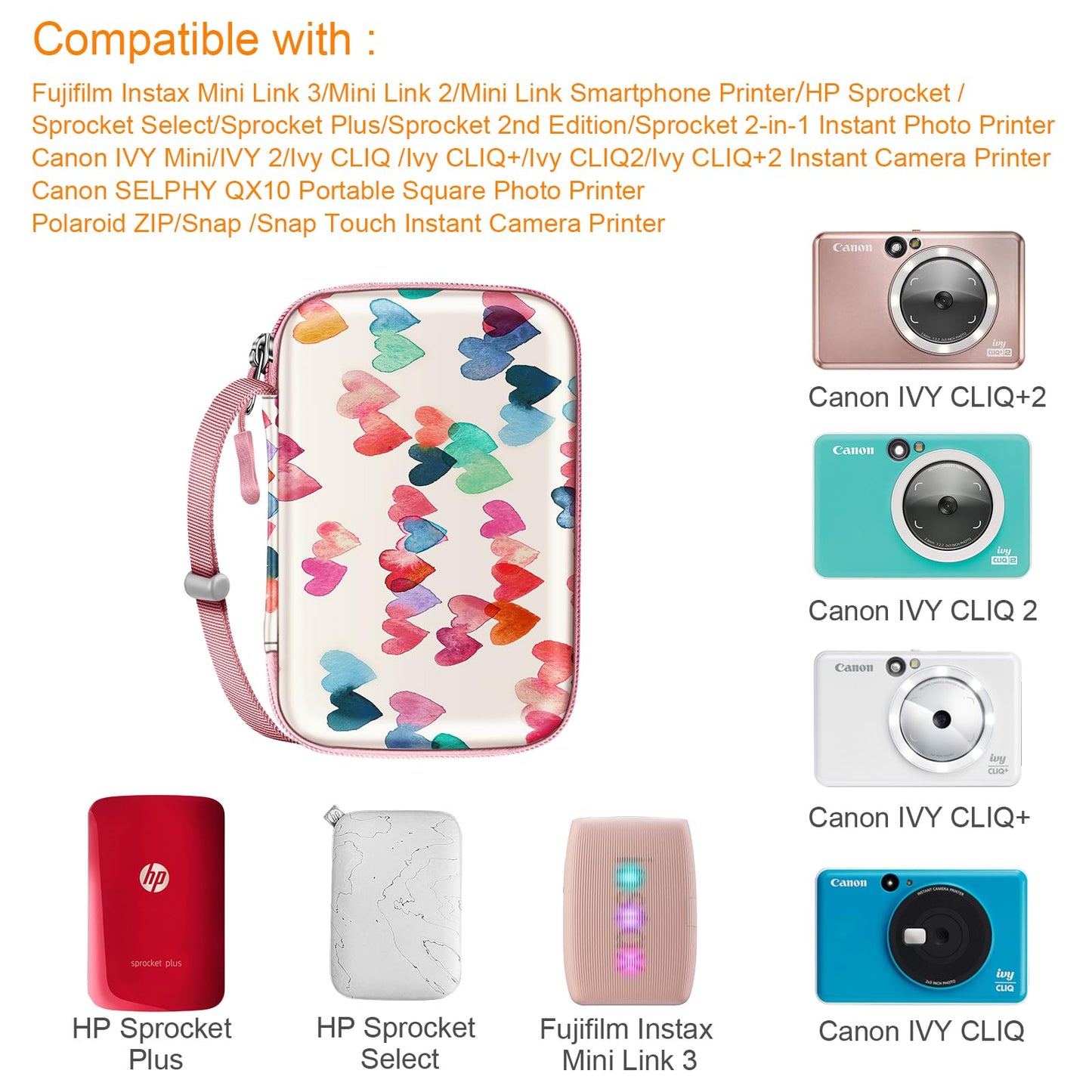 FINTIE Case for HP Sprocket Select/Sprocket Plus Smartphone Printer, Canon Ivy Mini/CLIQ 2/CLIQ+2 Instant Camera - Shockproof Hard Shell Carrying