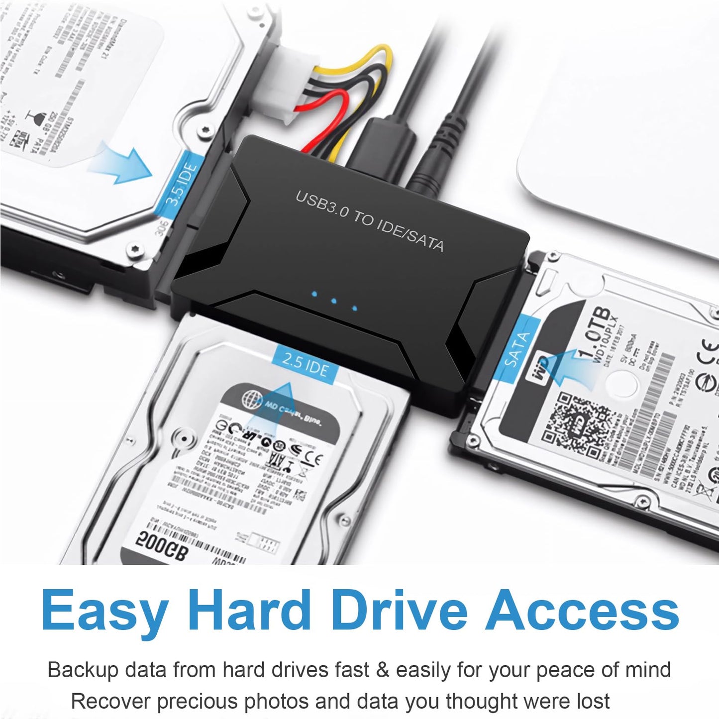 EYOOLD USB 3.0 to SATA IDE Adapter, Hard Drive Reader External Ultra Recovery Converter Compatible with 2.5" 3.5" HDD, SSD,5.25-inch DVD/CD-ROM