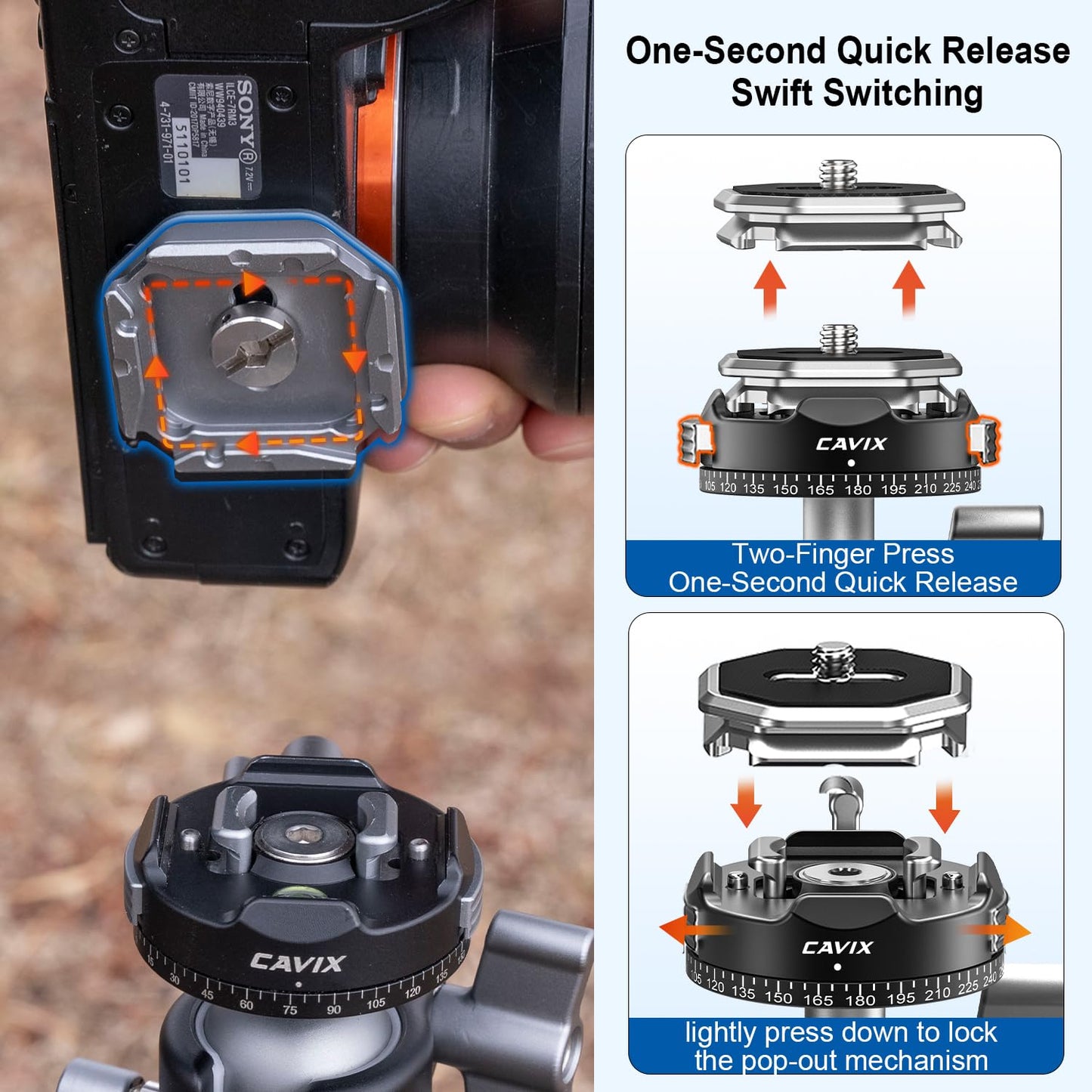 CAVIX Carbon Fiber Tripod, Lightweight Tripod for Camera, 360°Panorama Ball Head, 1/4" Arca Quick Release Plate, Max Load 33lb/15kg, with Portable