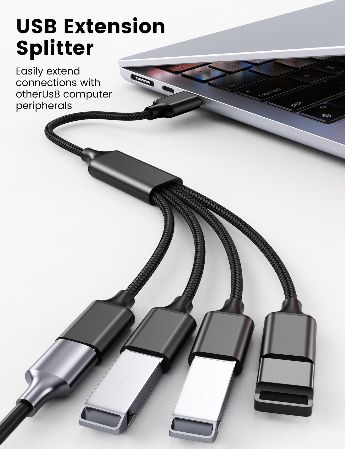 POHFP USB Splitter 1 in 4 Out, USB Y Cable, 1Ft/ 30cm A Male to 4 Female Extension Cord for TV/PC/Laptop/MacBook/Keyboard/ PS4/ PS5/ Flash