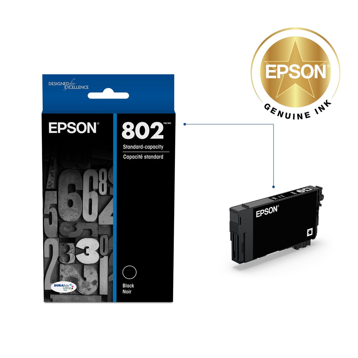EPSON 802 DURABrite Ultra Ink Standard Capacity Black Cartridge (T802120-S) Works with WorkForce Pro WF-4720, 4730, 4734, 4740