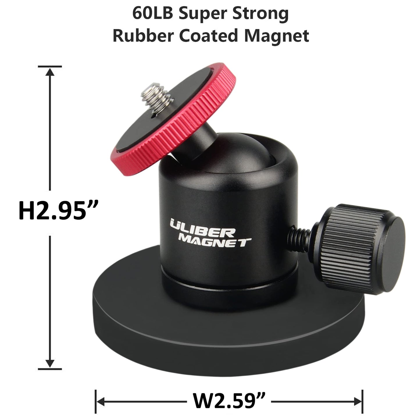 ULIBERMAGNET 60lb Magnetic Camera Mounting Base with Mini Ball Head, Super Strong Rubber Coating Neodymium Magnet with 1/4’’-20 Male Thread Stud
